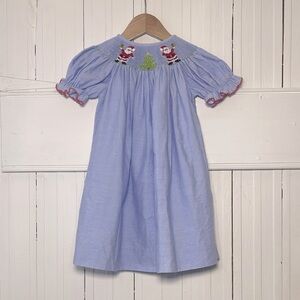 SOUTHERN SUNSHINE EUC Holiday Christmas Tree Santa Smocked Dress